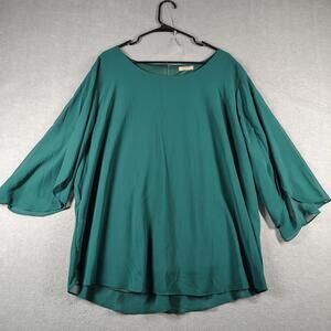 Acevog Women's 4XL Blouse EUC Green Plus Scoop Neck 3/4 Sleeve Layer